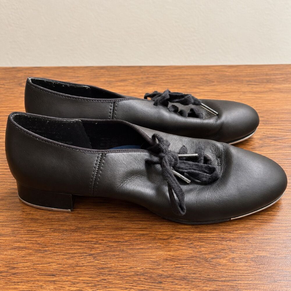 Capezio Womens US 6.5 M Black Leather Lace Up Tap Dance Shoes Tele Tone Taps